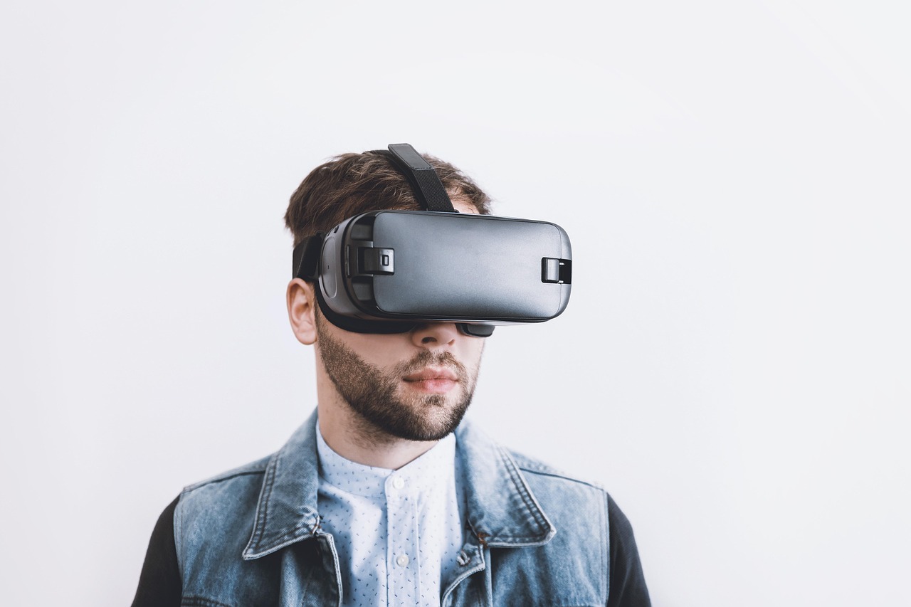 A person wearing a virtual-reality headset during an immersive training session.